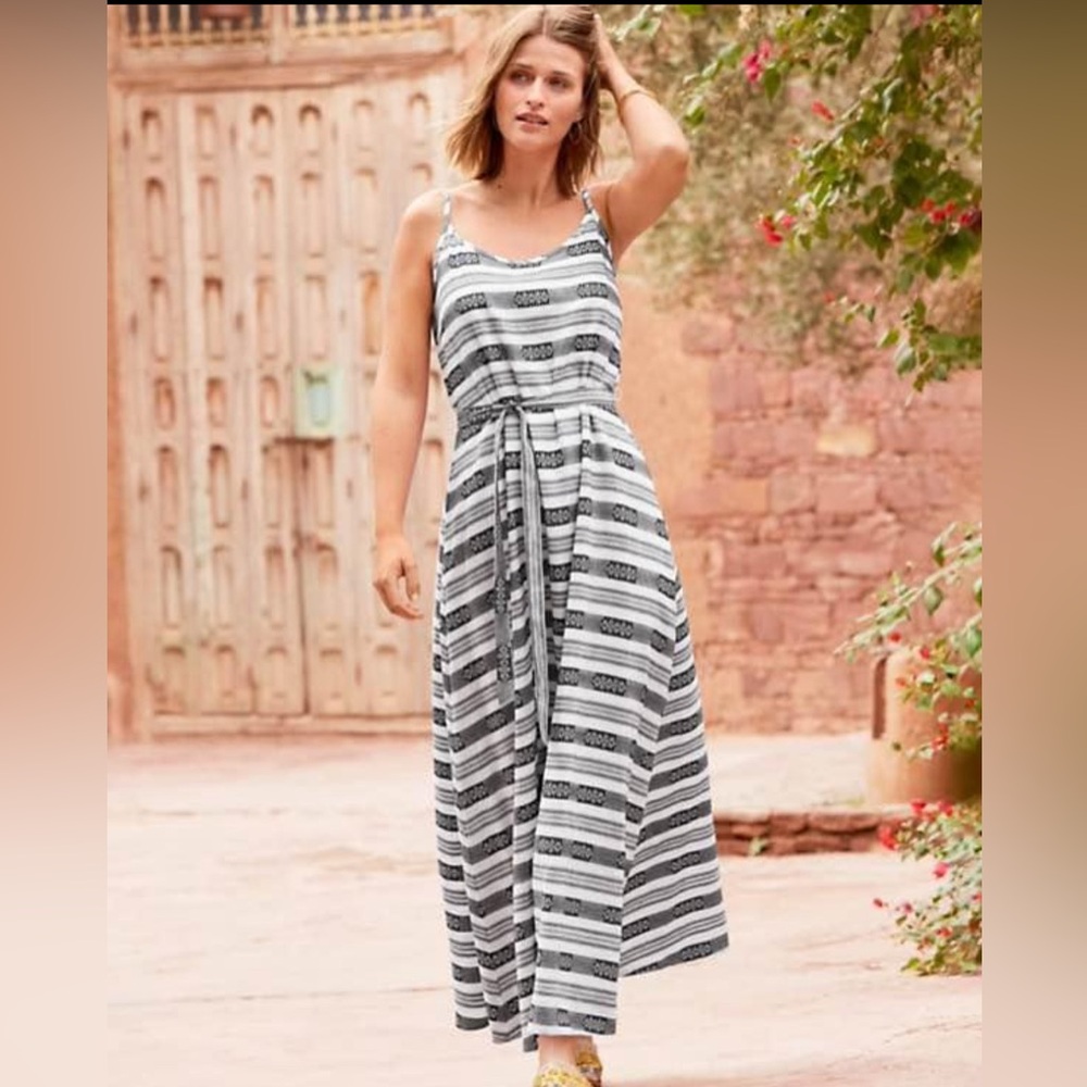Garnet Hill Womens Black/white Cotton Jacquard Maxi Dress Sz 6 NEW